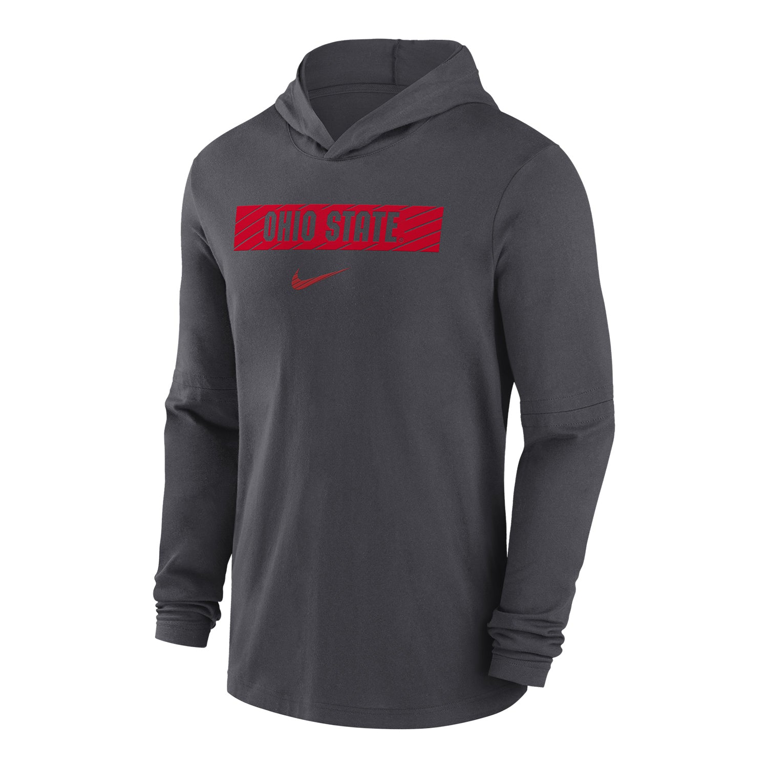 Ohio State Buckeyes Nike Dri-FIT Sideline Lightweight Gray Long Sleeve Hooded T-Shirt - Front View