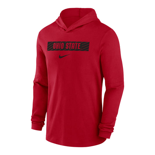 Ohio State Buckeyes Nike Dri-FIT Sideline Lightweight Scarlet Long Sleeve Hooded T-Shirt - Front View