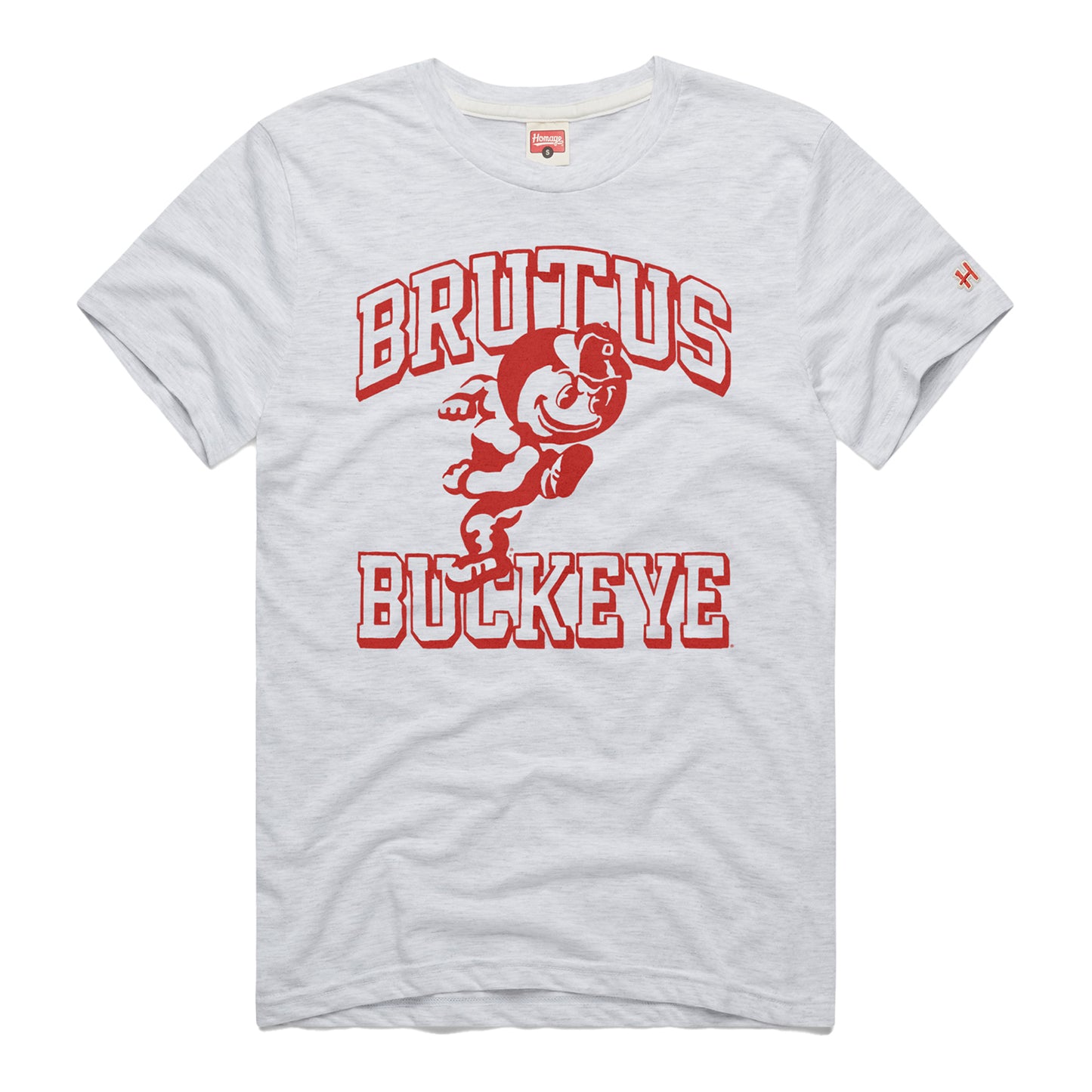 Ohio State Buckeyes Running Brutus The Buckeye Gray T-Shirt - Front View