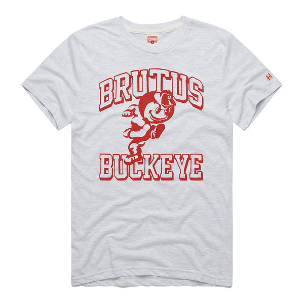 Ohio State Buckeyes Running Brutus The Buckeye Gray T-Shirt - Front View