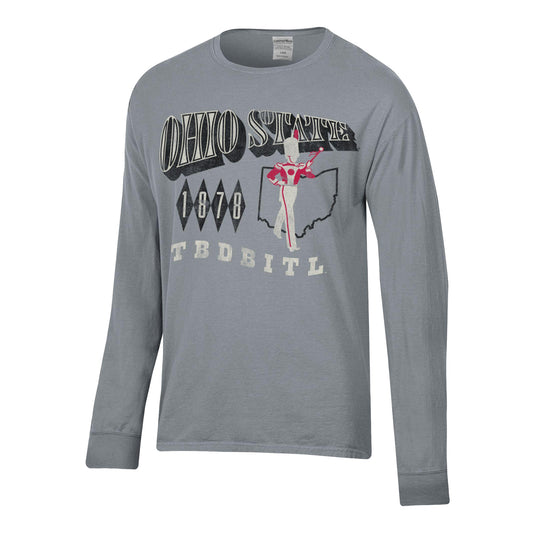 Ohio State Buckeyes TBDBITL Comfort Wash Gray Long Sleeve T-Shirt - Front View