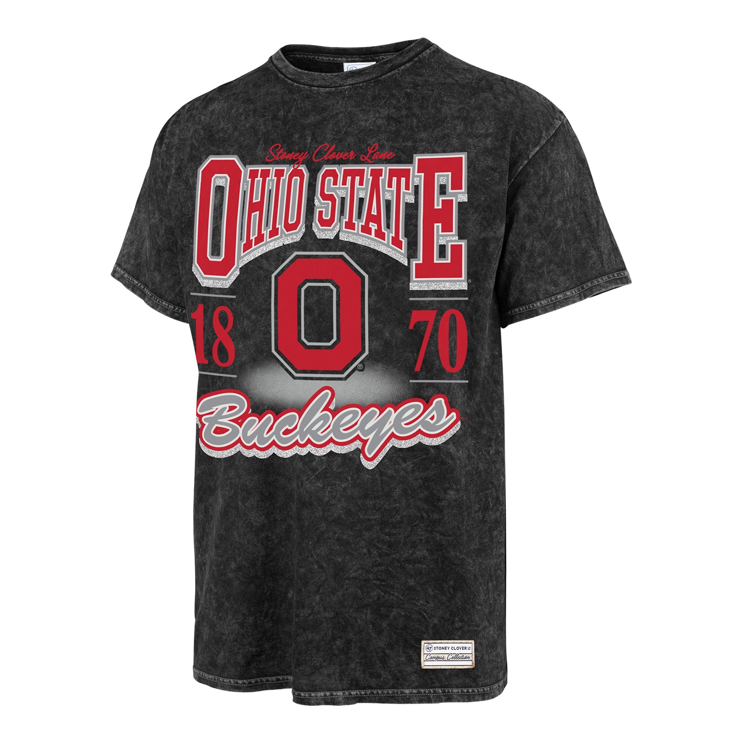Ohio State Buckeyes Glitter Spirit Vintage Black T-Shirt In Black - Front View