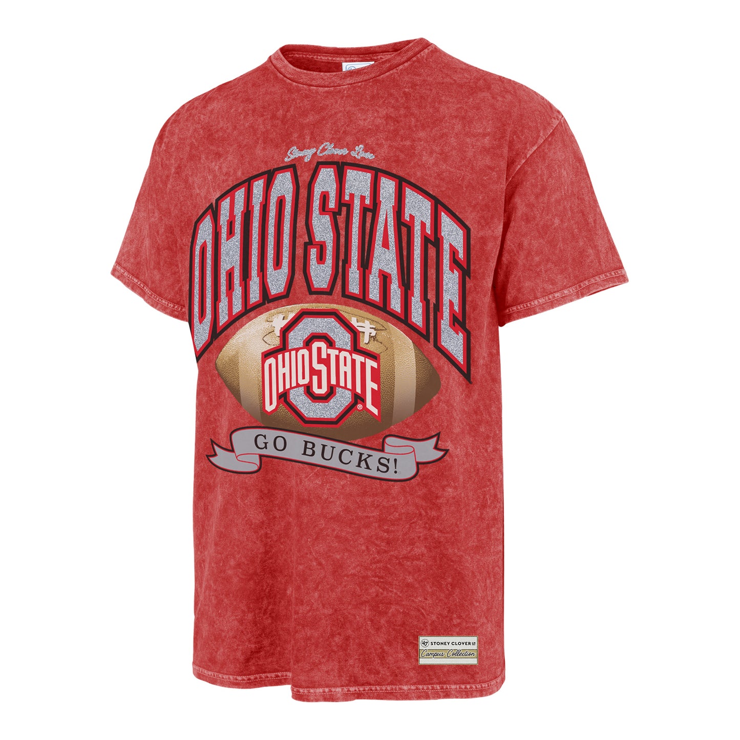Ohio State Buckeyes Glitter Rally Vintage Scarlet T-Shirt - Front View