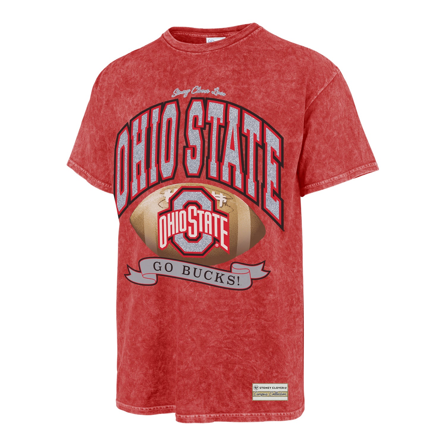 Ohio State Buckeyes Glitter Rally Vintage Scarlet T-Shirt - Front View