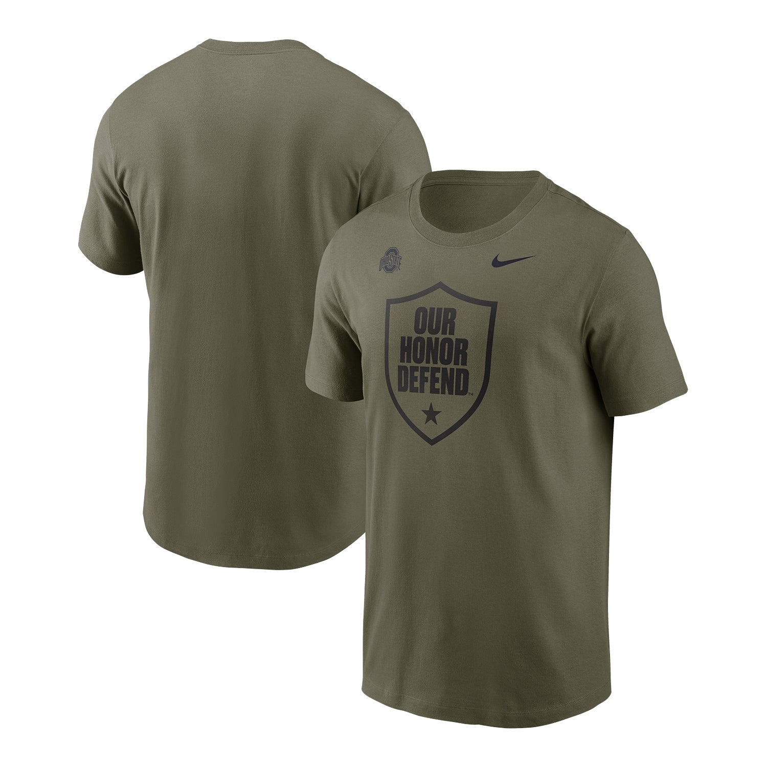 Ohio State Buckeyes Nike Our Honor Defend 1-Color Logo Tee In Green - Front & Back View