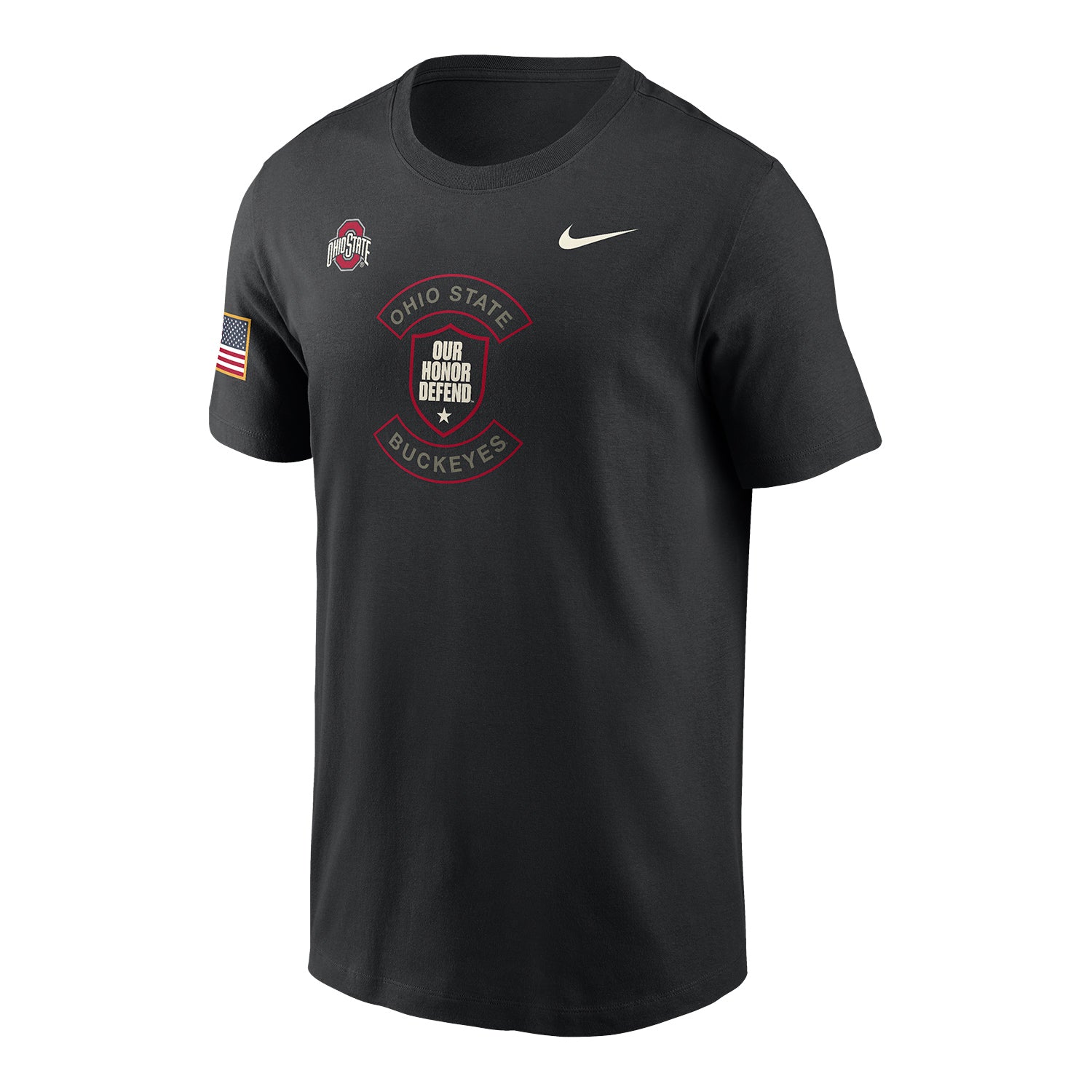Ohio State Buckeyes Nike Our Honor Defend Team Patch T-Shirt In Black - Front View