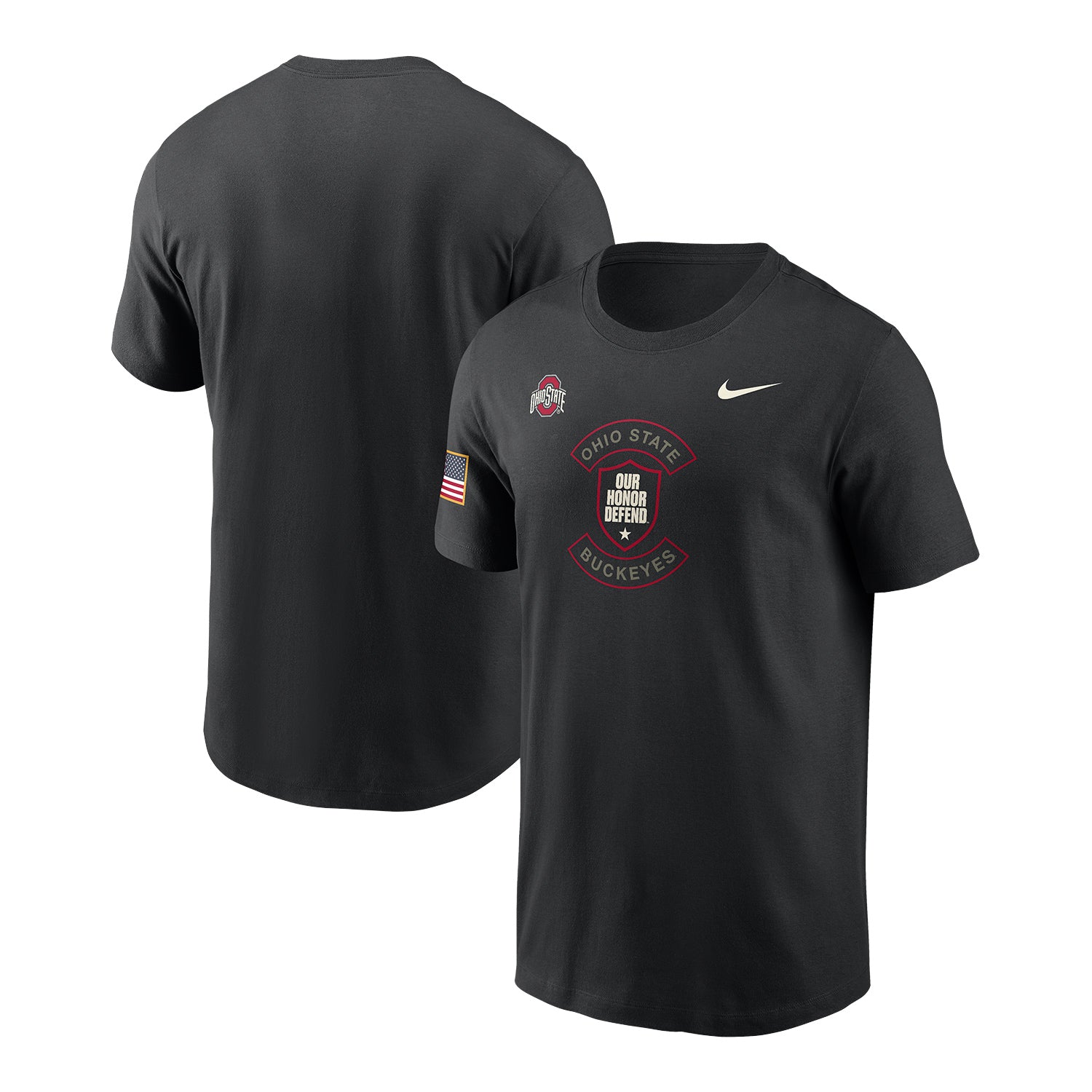 Ohio State Buckeyes Nike Our Honor Defend Team Patch T-Shirt In Black - Front & Back View