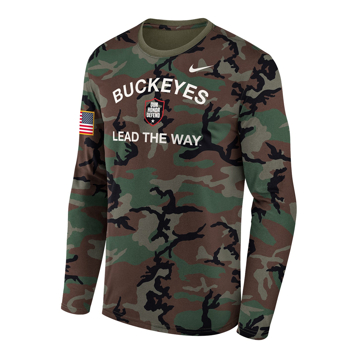 Ohio State Buckeyes Nike Our Honor Defend Camo Long Sleeve T-Shirt - Front View