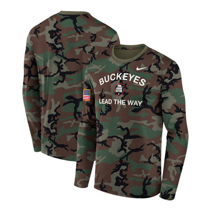 Ohio State Buckeyes Nike Our Honor Defend Camo Long Sleeve T-Shirt - Front & Back View