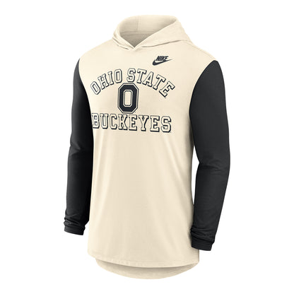 Ohio State Buckeyes Nike Legacy Colorblock Hooded T-Shirt In Cream - Front View