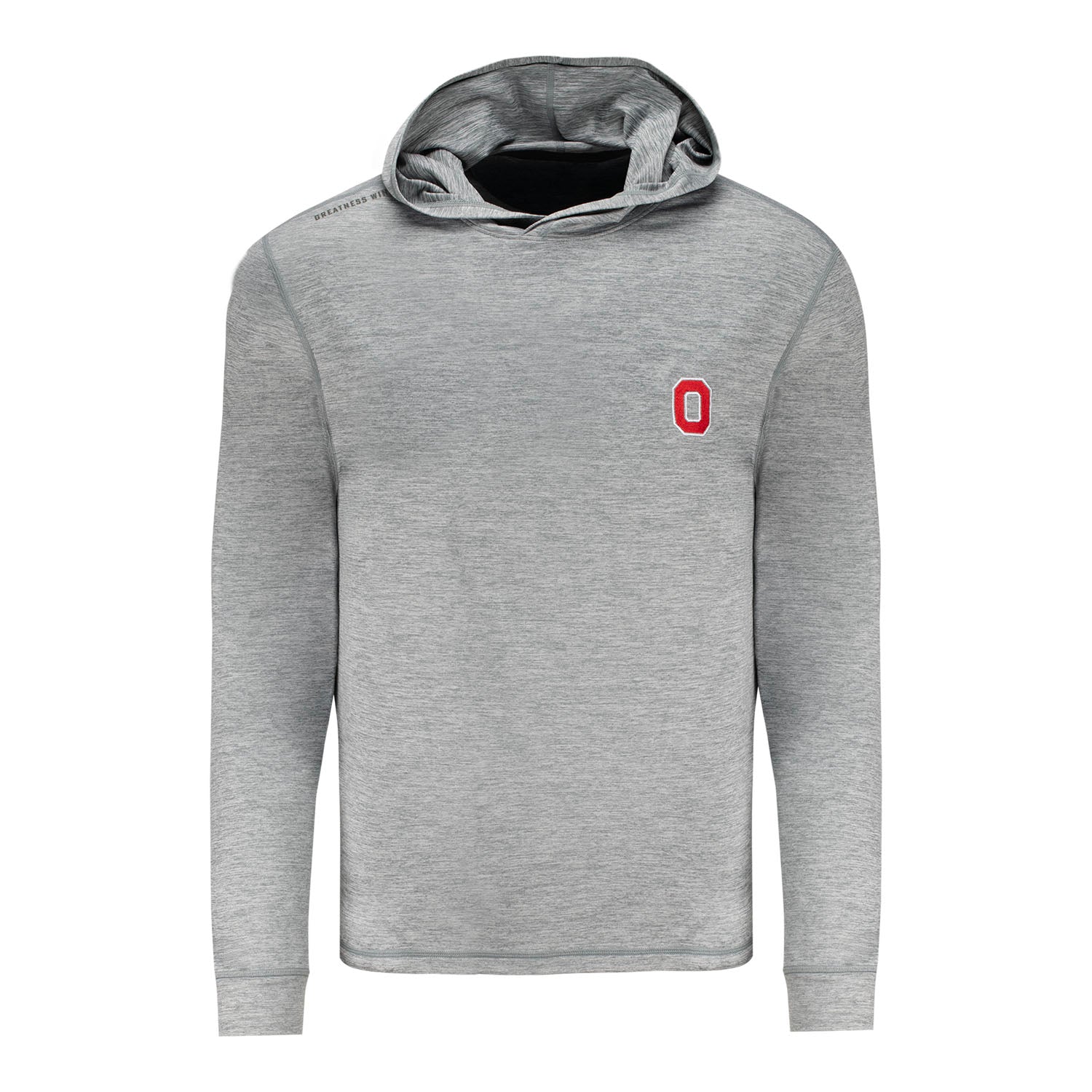 Ohio State Buckeyes Greatness Wins Core Tech Hooded T-Shirt In Grey - Front View