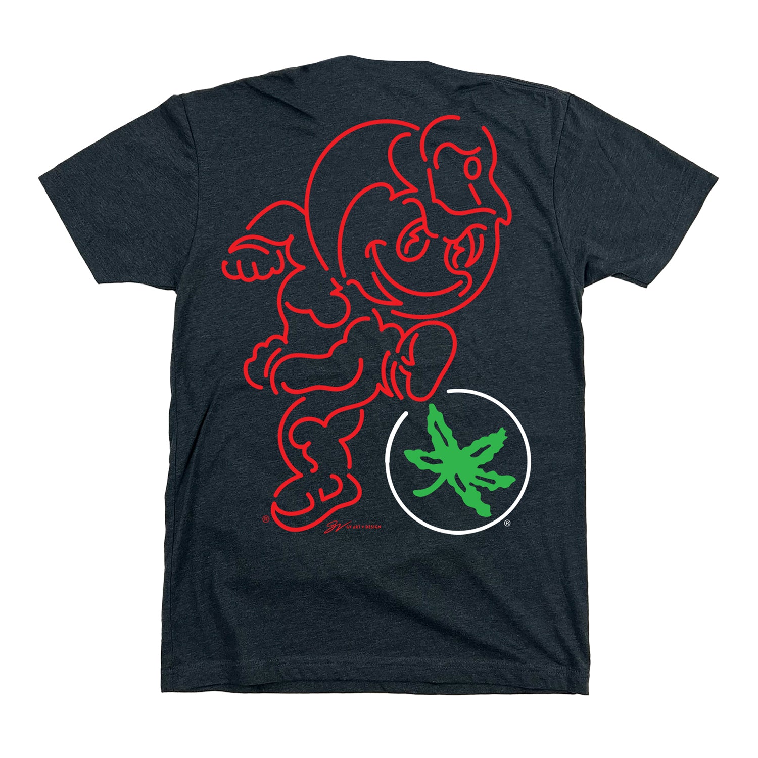 Ohio State Buckeyes GV Art & Design Brutus Neon Outline T-Shirt In Black - Back View