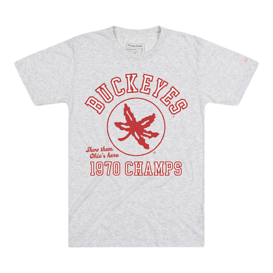 Ohio State Buckeyes Homefield 70s Buckeye Leaf T-Shirt In White - Front View
