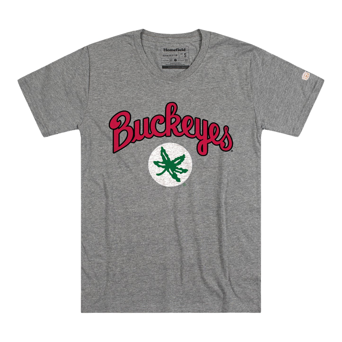 Ohio State Buckeyes Homefield Script Buckeyes T-Shirt In Gray - Front View