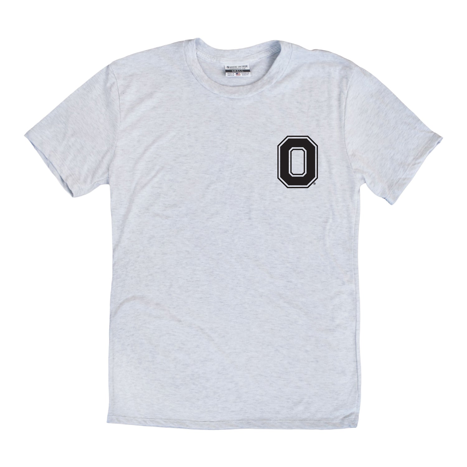 Ohio State Buckeyes Our Honor Defend Distressed Flag Tee In Gray - Front View