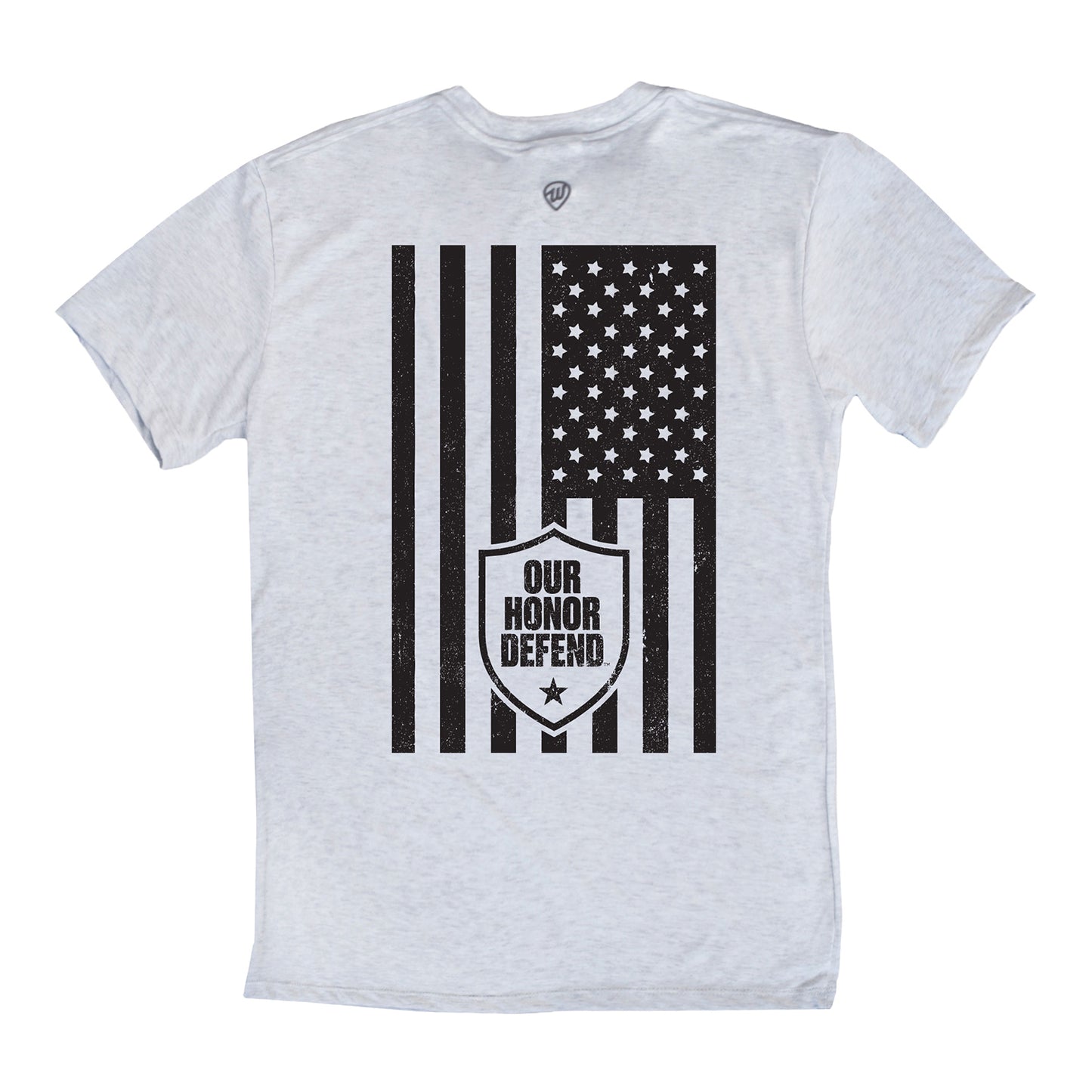 Ohio State Buckeyes Our Honor Defend Distressed Flag Tee In Gray - Back View