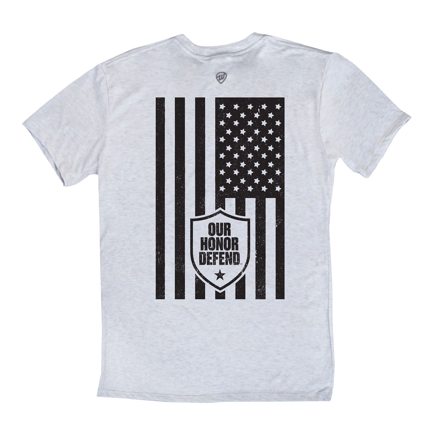 Ohio State Buckeyes Our Honor Defend Distressed Flag Tee In Gray - Back View
