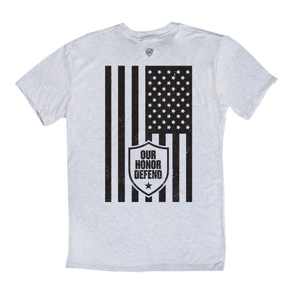 Ohio State Buckeyes Our Honor Defend Distressed Flag Tee In Gray - Back View