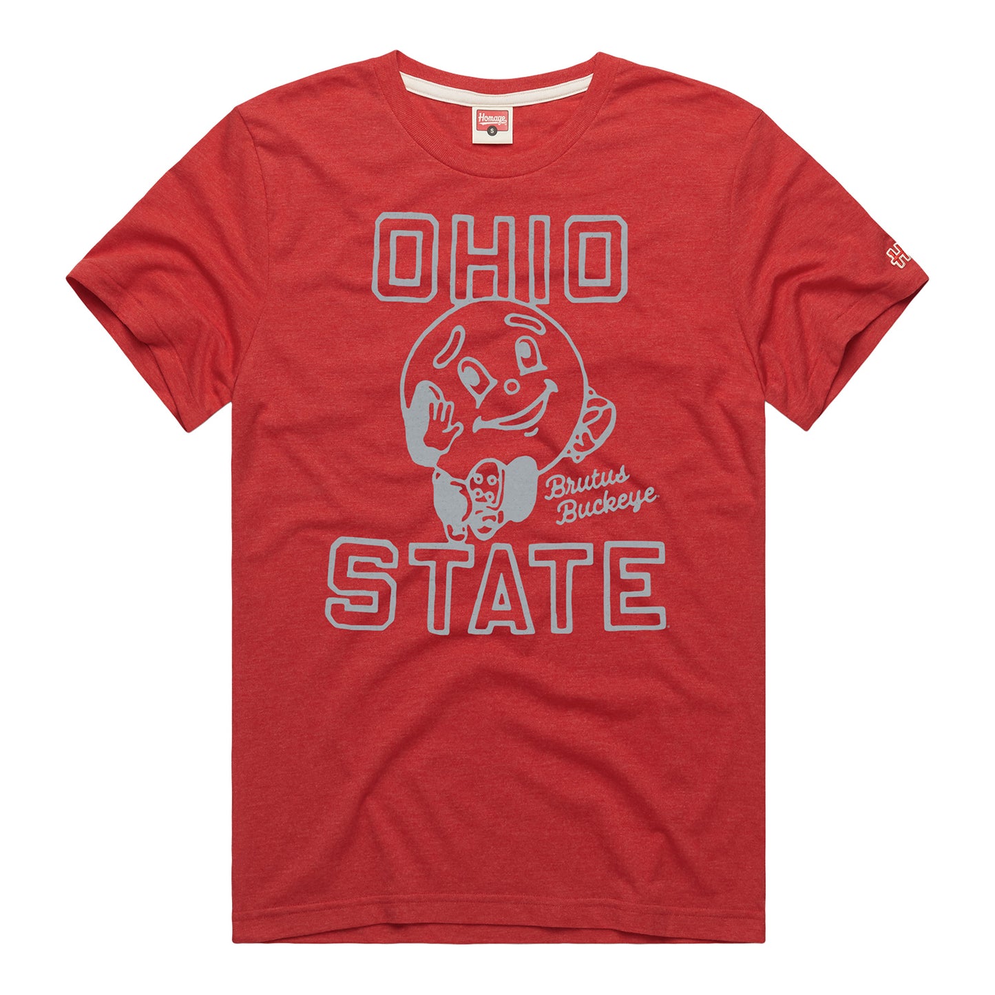 Ohio State Buckeyes Homage Brutus Cartoon T-Shirt In Scarlet - Front View