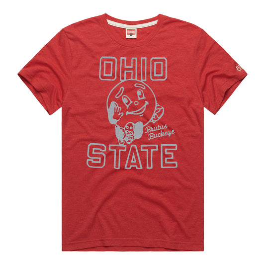 Ohio State Buckeyes Homage Brutus Cartoon T-Shirt In Scarlet - Front View