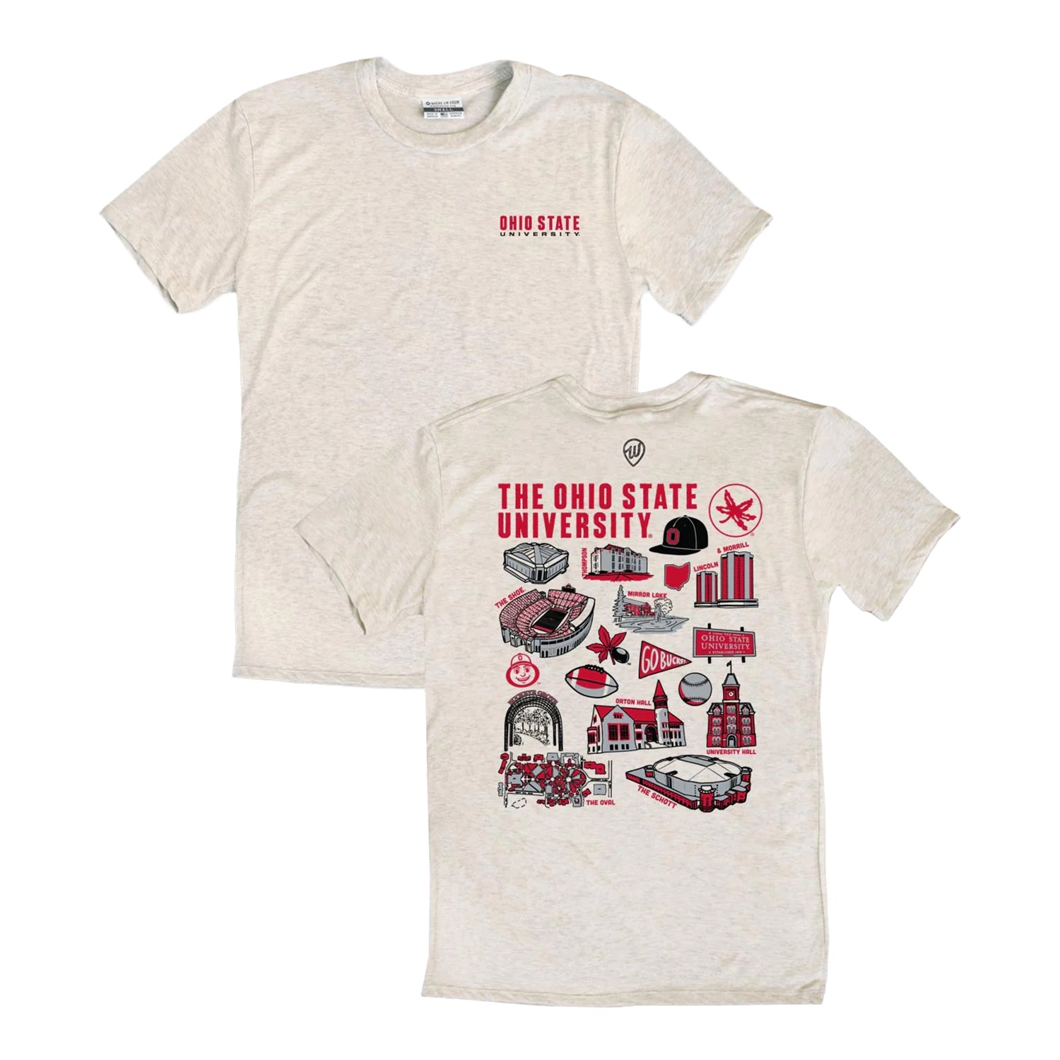 Ohio State Buckeyes Campus Icons Oatmeal T-Shirt - Front and Back Views