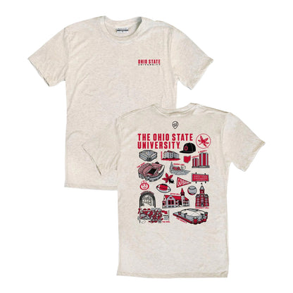 Ohio State Buckeyes Campus Icons Oatmeal T-Shirt - Front and Back Views