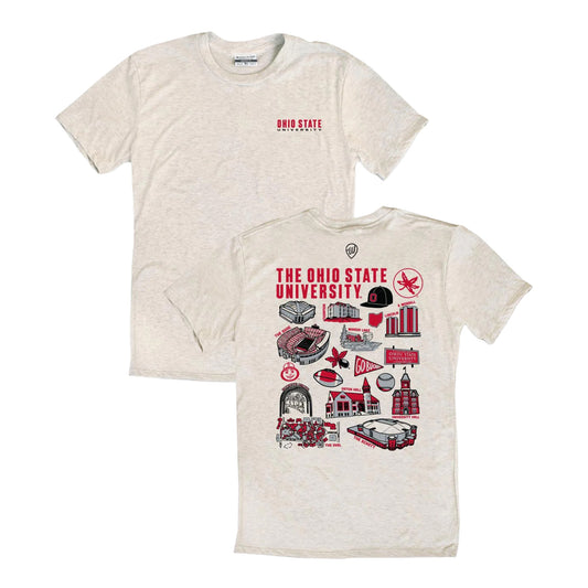 Ohio State Buckeyes Campus Icons Oatmeal T-Shirt - Front and Back Views