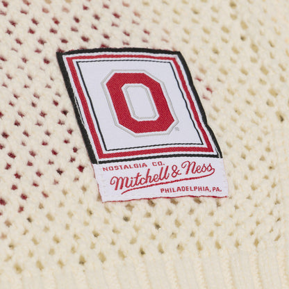 Ladies Ohio State Buckeyes M&N Retro Sweater Jersey - Bottom Emblem Close up view