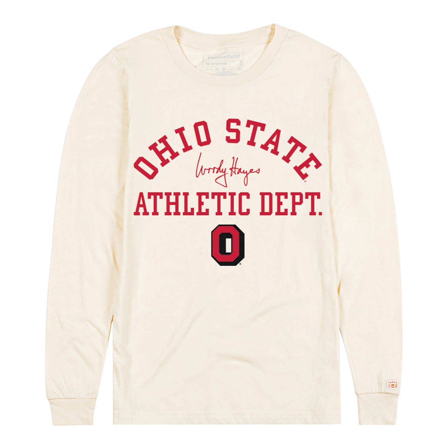 Ohio State Buckeyes Woody Hayes 75th Anniv. Long Sleeve T-Shirt - Front View