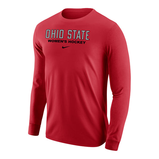 Ohio State Buckeyes Nike Women's Ice Hockey Scarlet Long Sleeve T-Shirt - Front View