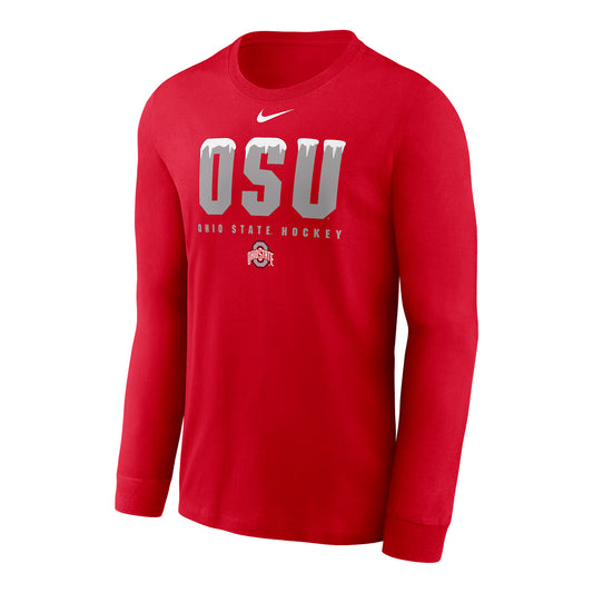 Ohio State Buckeyes Nike Top Shelf Hockey Long Sleeve Scarlet T-Shirt - Front View