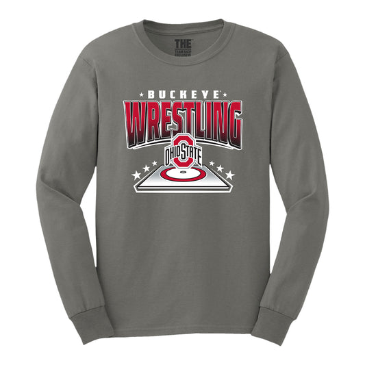 Ohio State Buckeyes Wrestling Long Sleeve Charcoal T-Shirt - Front View