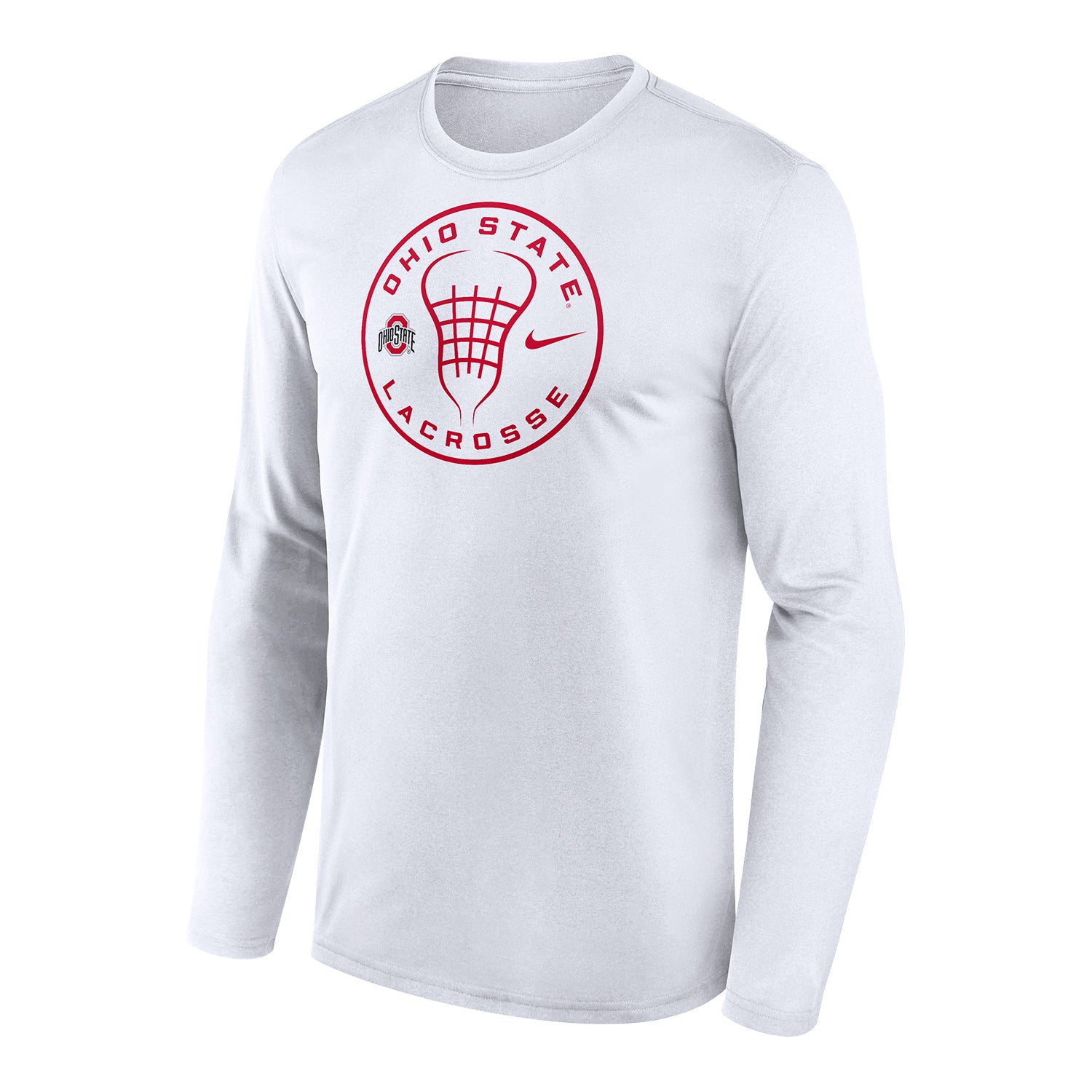 Ohio State Buckeyes Nike Buckeye Lacrosse Stick Head Long Sleeve T-Shirt In White - Front View