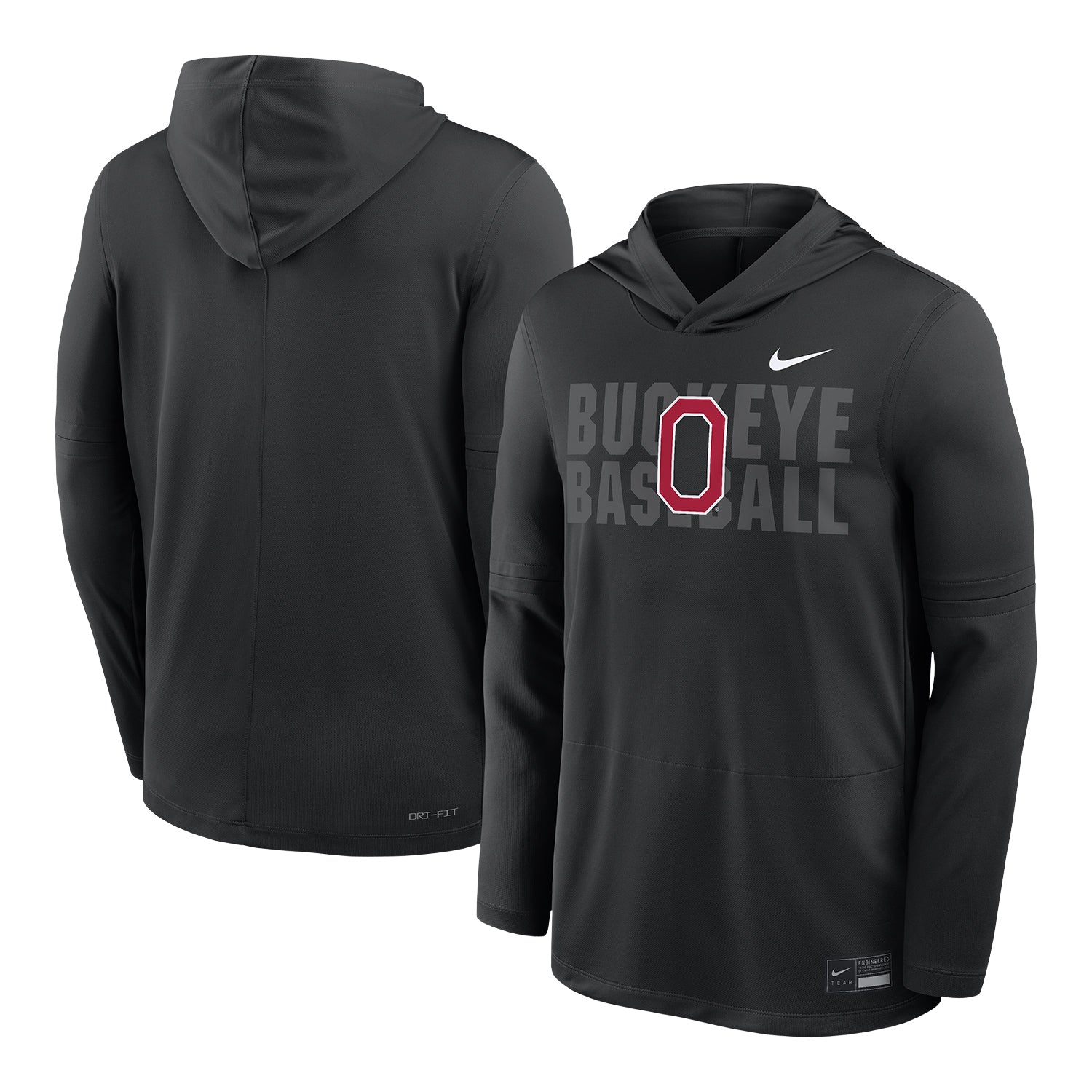 Ohio State Buckeyes Nike Baseball Hooded Longsleeve - Front and Back