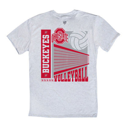 Ohio State Buckeyes Where I'm From Primary Logo Volleyball Net T-Shirt In Gray - Back View