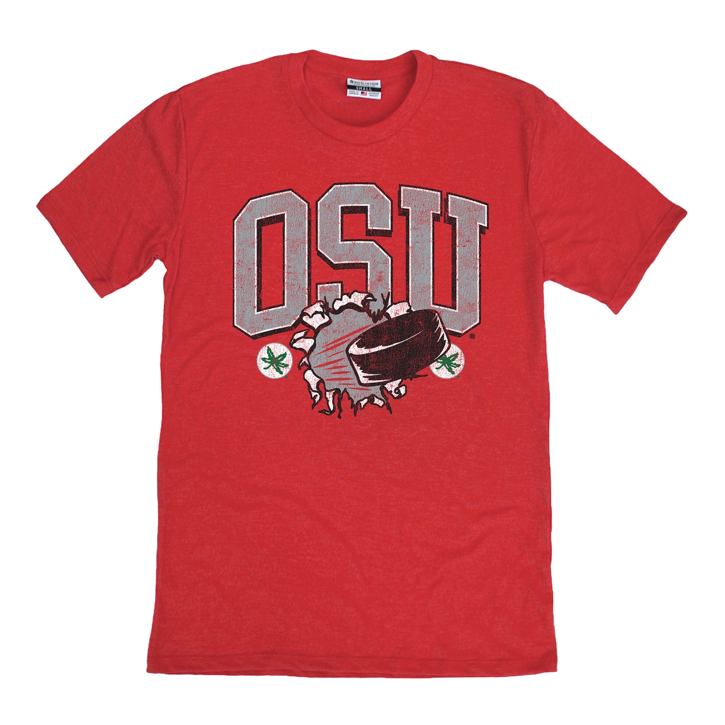 Ohio State Buckeyes Hockey Breaking Ice T-Shirt In Scarlet - Front View
