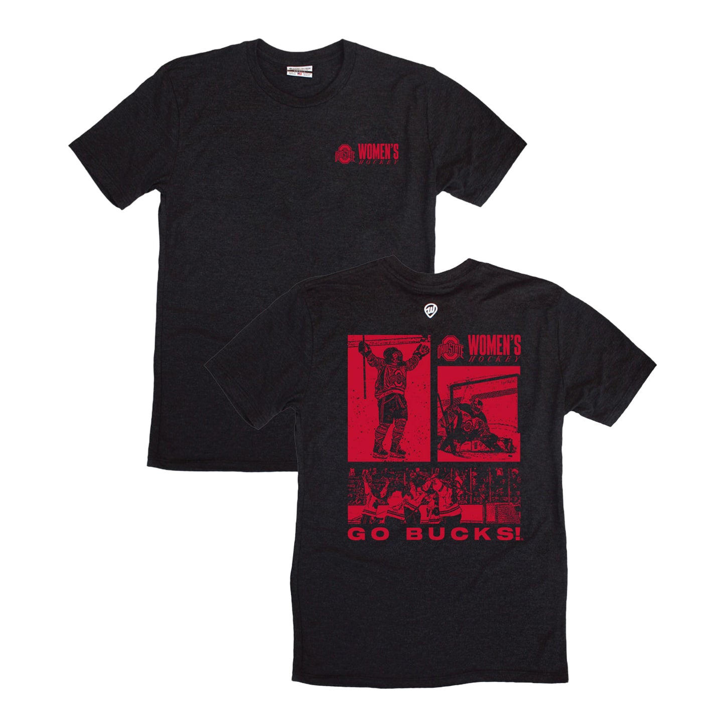 Ohio State Buckeyes Women's Hockey Collage T-Shirt In Black - Front & Back View