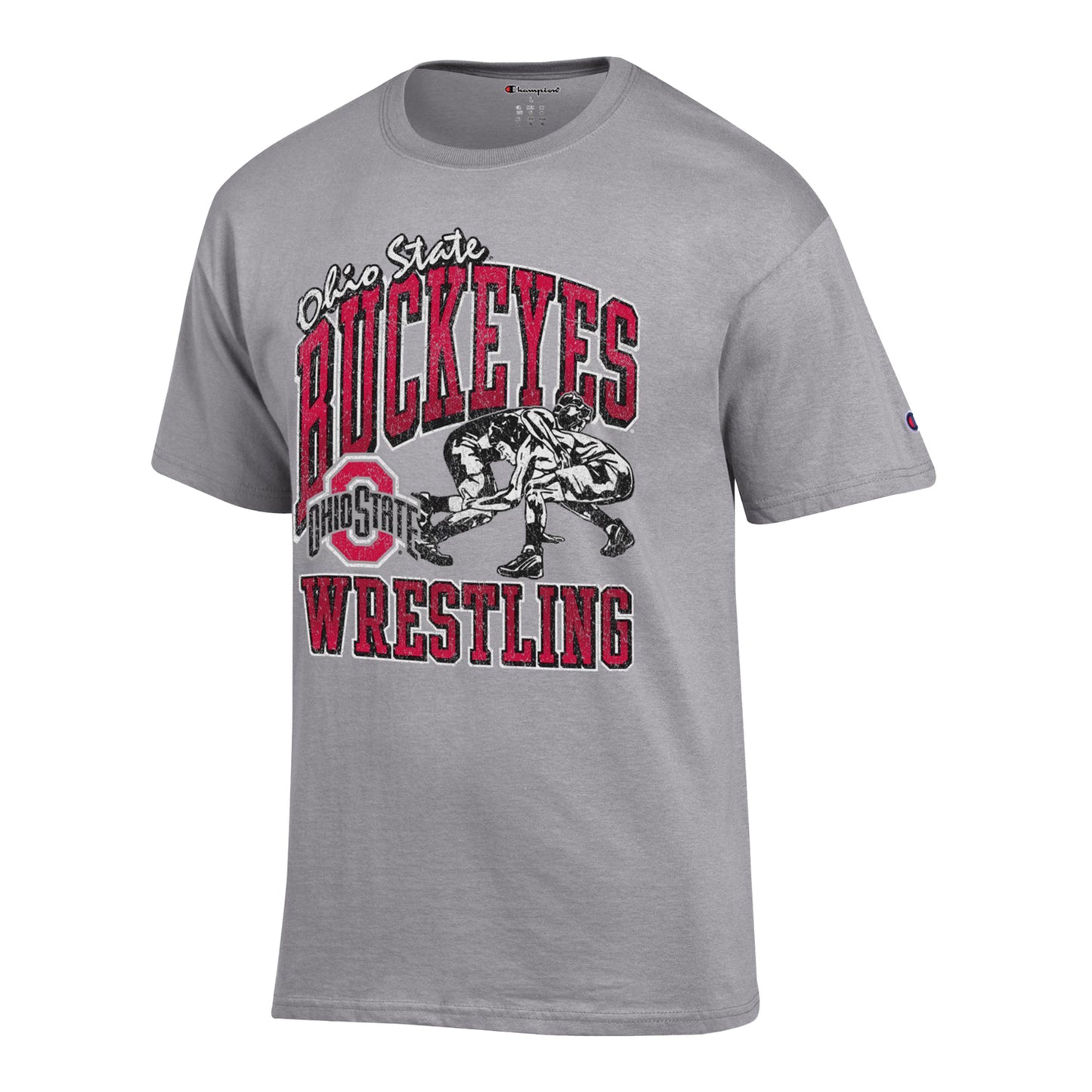 Ohio State Buckeyes Wrestling Champion Vintage T-Shirt In Grey - Front View
