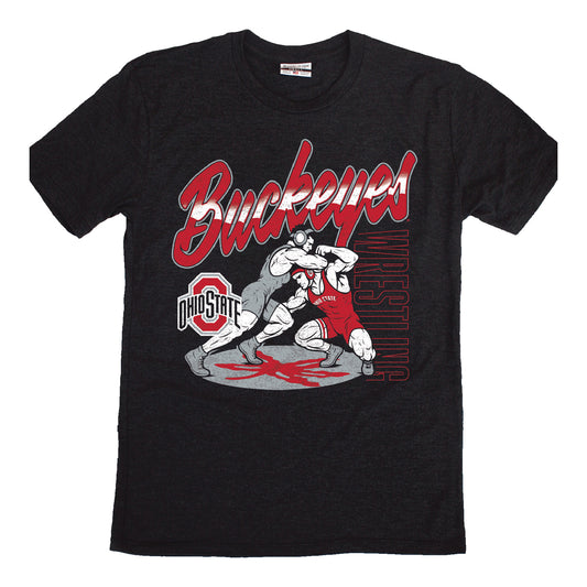 Ohio State Buckeyes Wrestling Mat Action T-Shirt In Black - Front View
