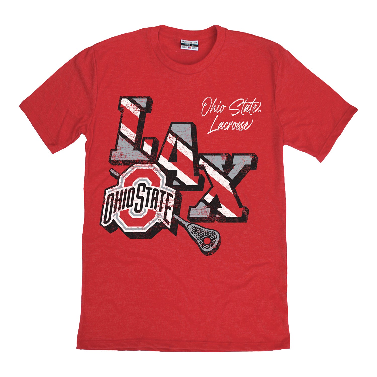 Ohio State Buckeyes Lacrosse Striped "LAX" T-Shirt - Front View