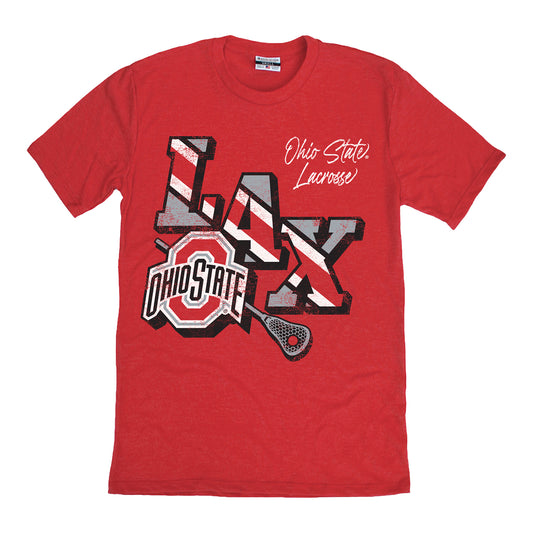 Ohio State Buckeyes Lacrosse Striped "LAX" T-Shirt - Front View