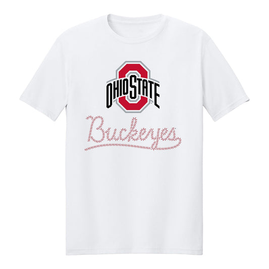 Ohio State Buckeyes Puff Laces Baseball T-Shirt - Front