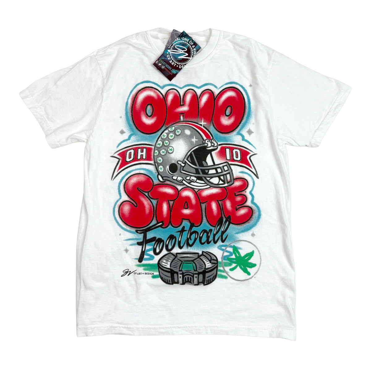 Ohio State Buckeyes Airbrush Helmet T-Shirt - Front View