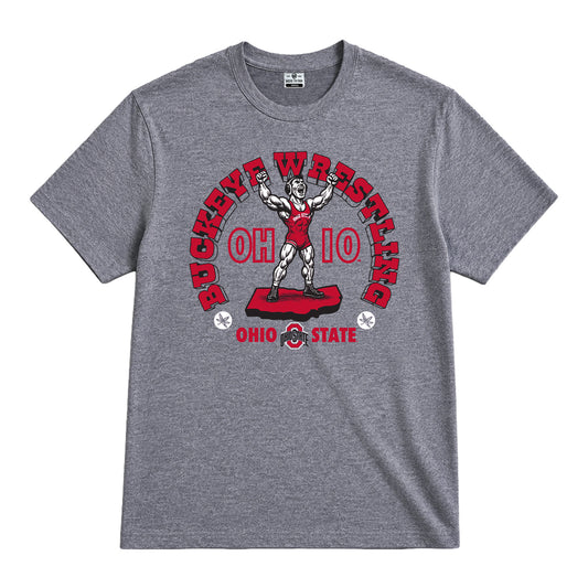 Ohio State Buckeyes Grey Wrestling Pose Tee