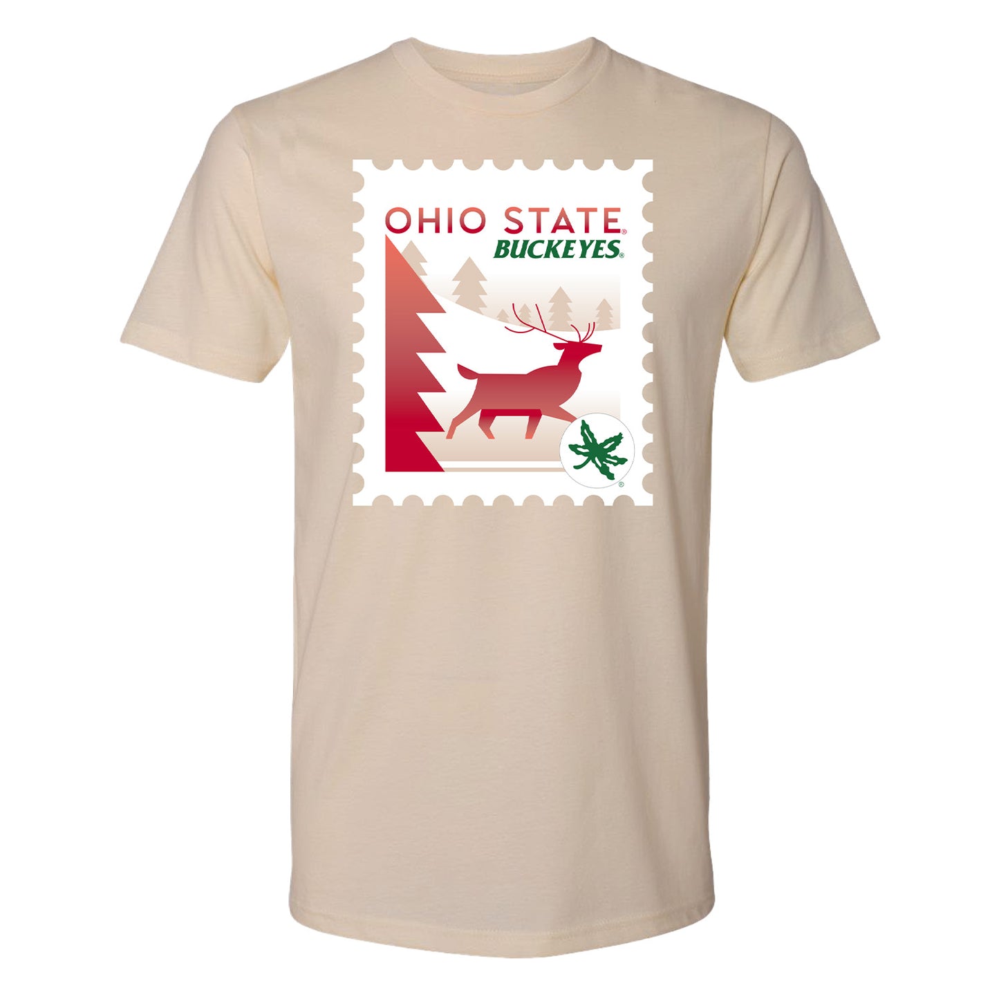 Ohio State Buckeyes Holiday Stamp Cream T-Shirt - Front View