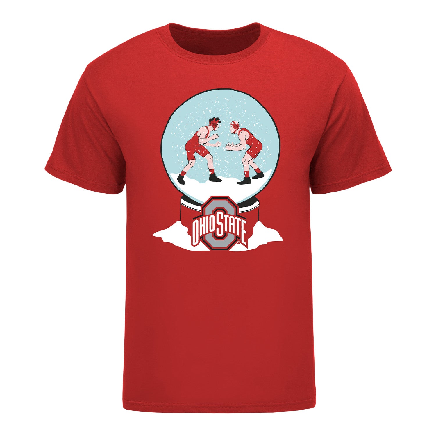 Ohio State Buckeyes Holiday Snow Globe Wrestling Scarlet T-Shirt - Front View