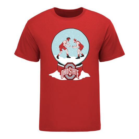 Ohio State Buckeyes Holiday Snow Globe Wrestling Scarlet T-Shirt - Front View