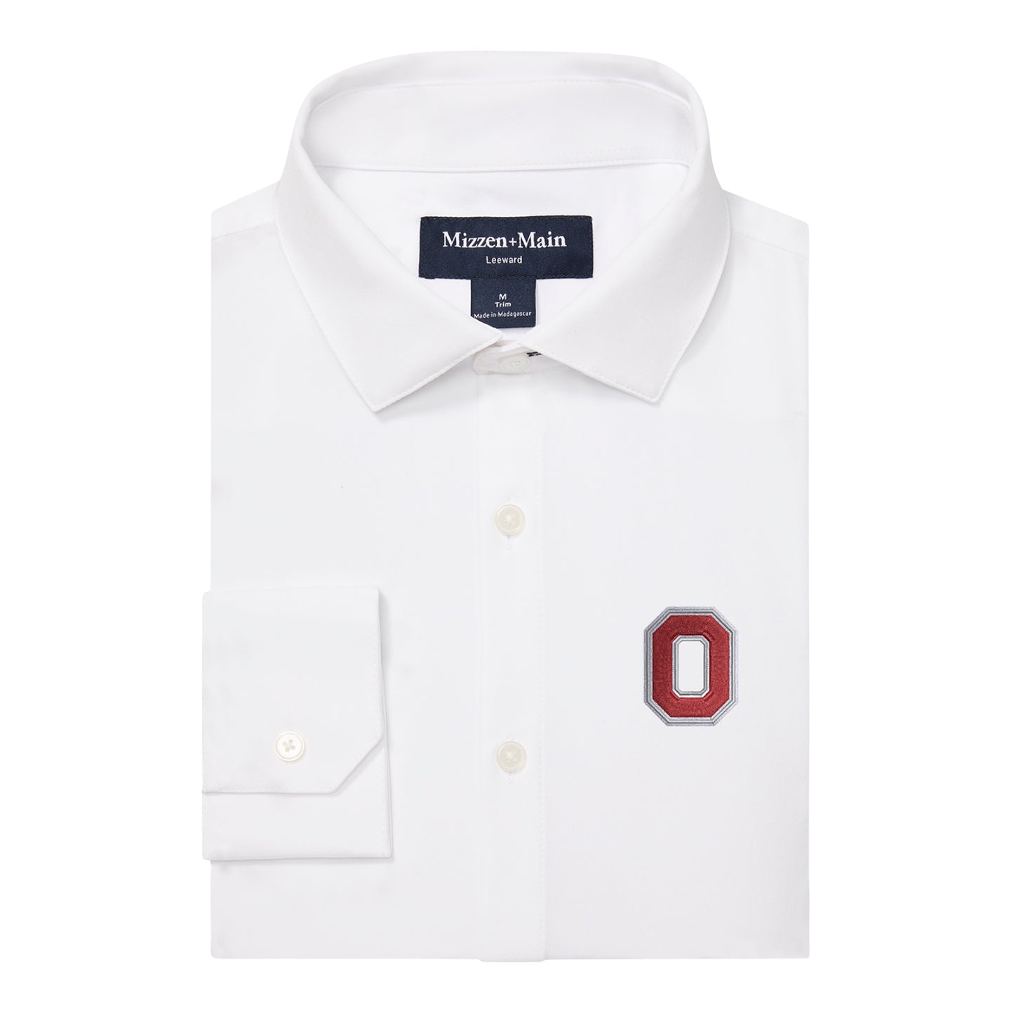 Ohio State Buckeyes Mizzen+Main Block O Woven Leeward Buttondown Shirt In White - Front View