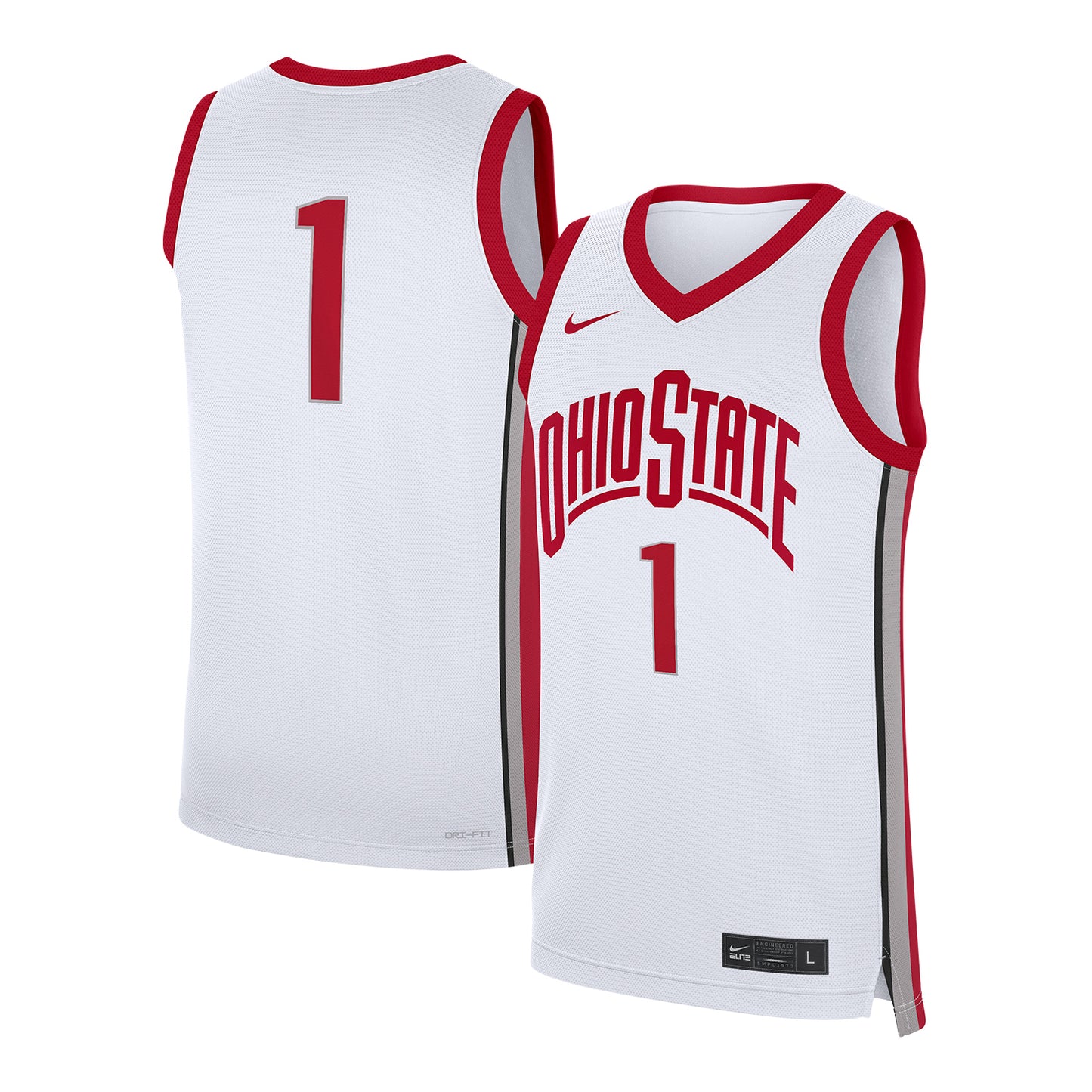 Ohio State Buckeyes Nike Replica White #1 Basketball Jersey - Front & Back View