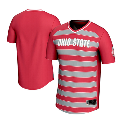 Ohio State Buckeyes Scarlet Stripe Soccer Jersey - Front and Back